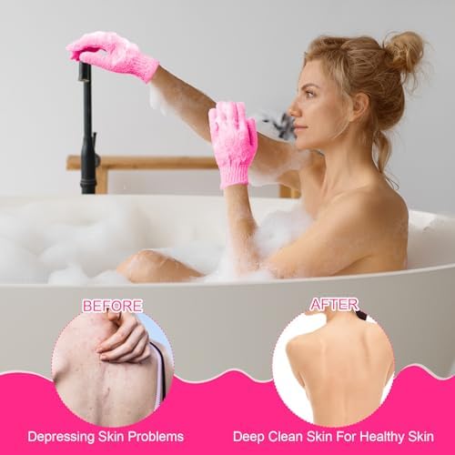 Cuffbow 90 Pcs Exfoliating Double Sided Bath Gloves with Hanging Loop Colorful Body Shower Gloves for Men Women Beauty Spa Massage Shower Clean Body Skin Bathing Scrubber Accessories (Pink Colors)