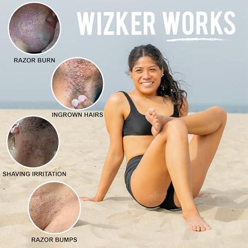 WIZKER® Premium Ingrown Hair Exfoliating Brush: Soft + Firm Face Body Scrubber, Sensitive Skin Exfoliator, Prevents Razor Bumps, Shave, Laser, Wax, Epilation, Dermaplaning – Waterproof, Mold Resistant