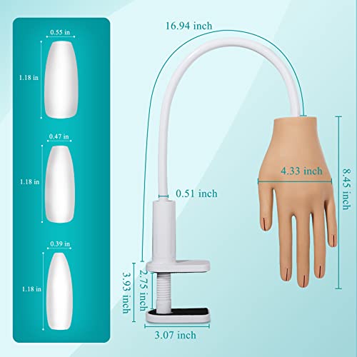 Practice Hand for Acrylic Nails, Nail Tips Never Fall Off Nail Practice Hands, Fingers Never Break Fake Hand for Nail Practice, Fexible Nail Hand Practice Mannequin Hand with 200 Pcs Nail Tips