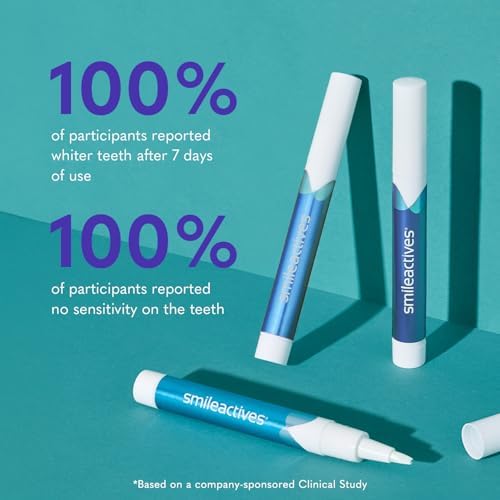 Smileactives Teeth Whitening Pen for White Smile, Fast Tooth Whitener and Stain Remover with Precision Brush Tip, Dental Quality Whitening Gel, Travel Pen, Easy to Use, Vanilla Mint Flavor, 2 Pack