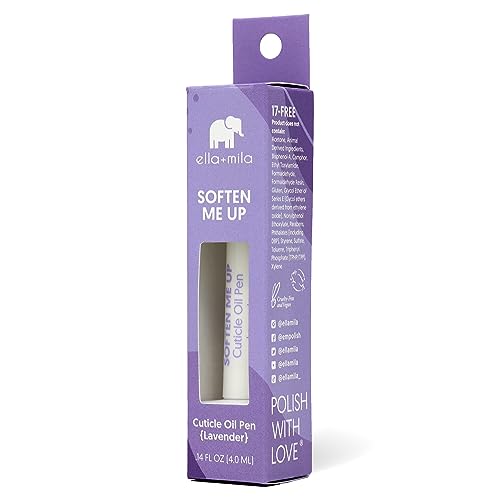ella+mila Soften Me Up Cuticle Oil Pen (Lavender) - Rejuvenating Cuticle Oil for Nails with Vitamin E - 17-Free Cuticle & Nail Oil Pens for Healthier Nails - Vegan Nail Oil Cuticle Pen (0.14 fl oz)