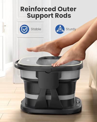 Puboo Collapsible Foot Spa Bath with Heat, Remote & Timer, 16 Massage Balls, Support Rods – Heated Pedicure Soaking Tub for Stress Relief, Great Gift for Family and Friends