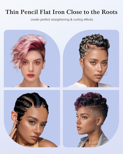 Small Flat Iron for Short Hair, 3/10" Pencil Flat Iron with Adjustable Temp Mini Hair Straightener for Edges Pixie Cut and Bangs, Tiny Hair Straightener with Floating Plates, Auto Shut Off