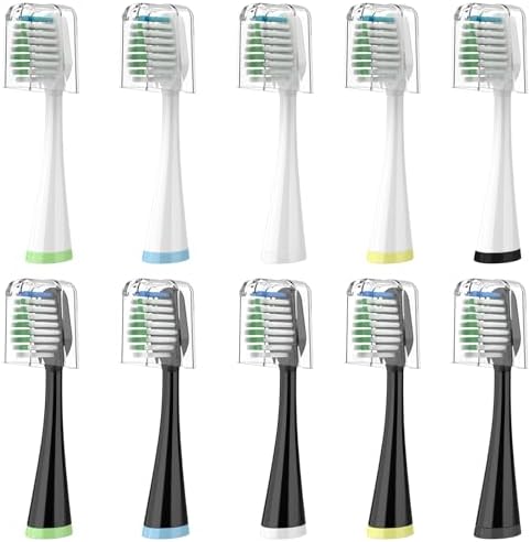 Replacement Toothbrush Heads for AquaSonic Duo Series, 5 White & 5 Black Brush Heads with Covers