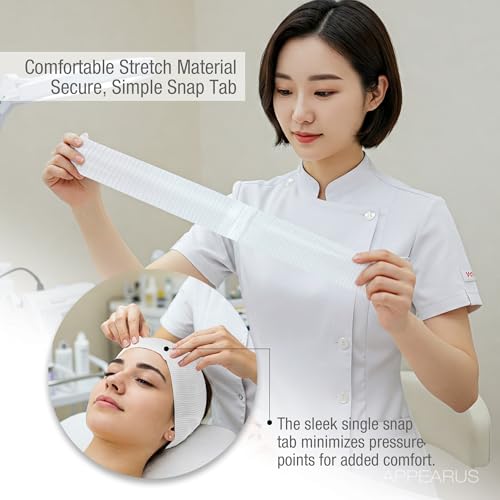 Appearus Professional Disposable Headbands with Single Snap Tab - 100 Pack Individually Wrapped Spa Headbands for Estheticians, Makeup Artists & Salon Professionals