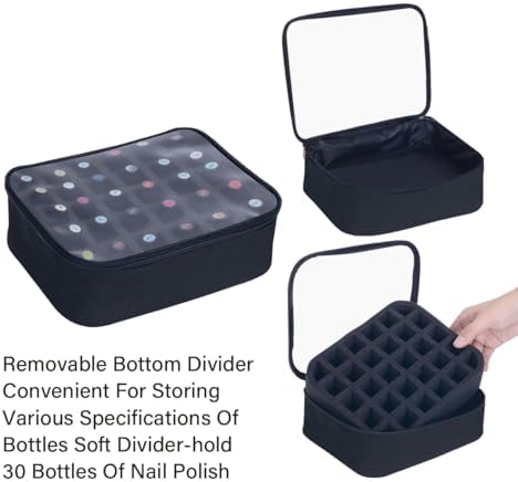 Small Clear Nail Polish Organizer Holds 30 bottles(15ml-0.5fl.oz) Nail Polish Case Multifunctional Nail Polish Bag organizer, Cosmetic Travel Makeup Cases for Women Black
