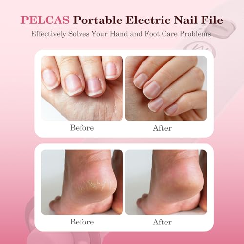 PELCAS Electric Nail File, 10 Speeds Cordless Nail Drill with LED Light, Portable Manicure and Pedicure Kit, Nail Grinder with LCD Screen for Human, Pet, Thick Toenails, Natural & Acrylic Nails
