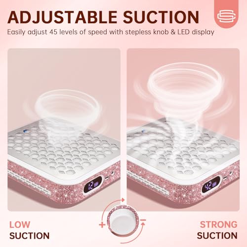 Nail Dust Collector, Rechargeable Dust Collector Nail Tech, Powerful Vacuum Fan Vent Dust Collector Extractor Dust Suction Machine for Acrylic Nails Polishing, Nail Salon&Home, Pink