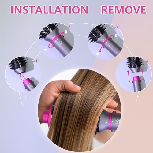 Hair Blow Dryer Brush 4-in-1, Blowout Brush, Multi Hair Styler Negative Ion Detachable Hair Dryer with Diffuser, Hot Air Brush, with Comb Brush for Women, Salon, Household