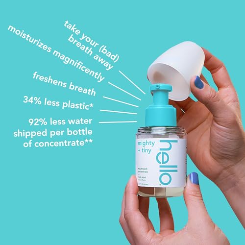 Hello Clean Mint Mouthwash Concentrate for Bad Breath, Alcohol Free Travel Size Mouthwash Made with Coconut Oil and Tea Tree Oil, Helps Freshen Breath, 2 Pack, 3.25 fl Oz Pump Bottles