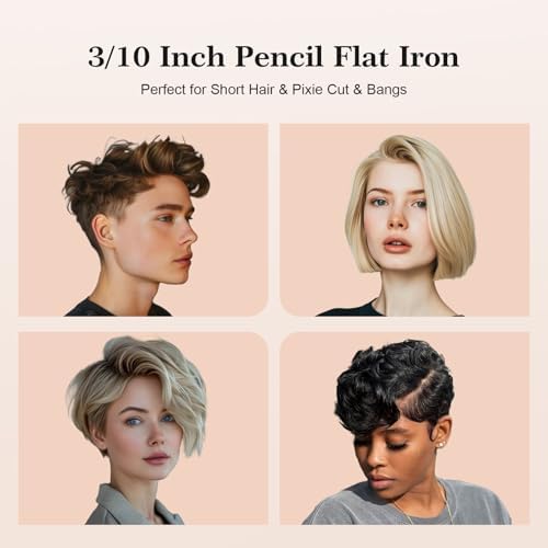Pencil Flat Iron, 3/10" Small Flat Irons for Short Hair, Pixie Cut and Bangs, Mini Hair Straightener for Edges, Tiny Hair Straightener Dual Voltage with Adjustable Temperature, Auto Shut Off