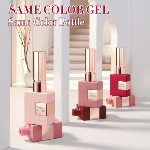 Double Rhythm 6 Pcs 15 ML Gel Polish Set Same Color Same Bottle Soak Off Gel Polish Kit Nail Art Manicure Salon DIY at Home for Women (Burgundy Red Nude Pink Purple Beige-T6-3)