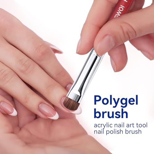 ‌French Brush for Nails & Clean Up Brush for Gel Nail Polish | Dual-Use Wooden Handle Nail Brush for Acrylic, Polygel, Builder Gel | Professional Nail Art Brushes for French Tips, Cleaning (F16)