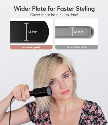 Portable Hair Straightener, 1.5 Inch Wider Plate Flat Iron for Short & Long Hair, Ceramic Travel Hair Straightener with Argan Oil & Keratin Infused, Universal Voltage, with Storage Bag