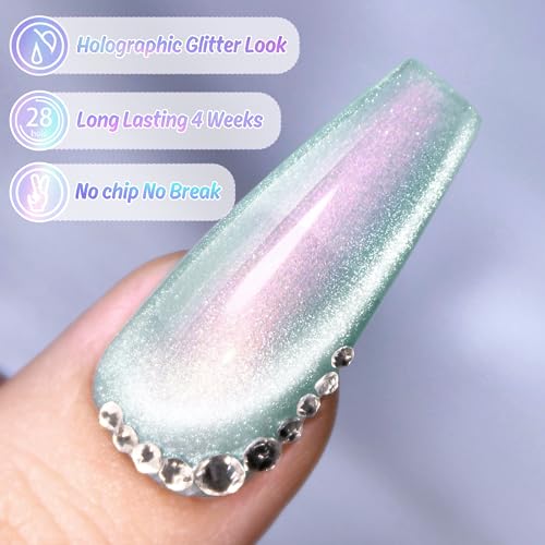 Double Rhythm 6 Colors Cat Eye Gel Polish Set Shimmer Glitter with Magnet Holographic Reflective Magnetic UV Nail Art Kit (6-Kit 11)