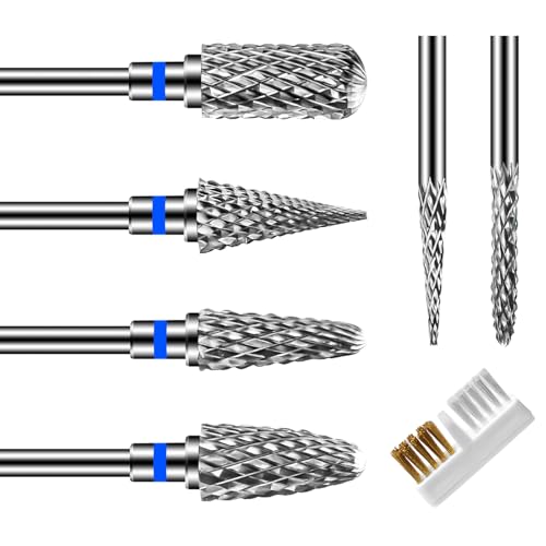 CGBE Nail Drill Bits, 6 Piece Nail Drill Bit Grinding Heads Carbide Machine Accessories for Manicure Remove Acrylic or Hard Gel Polygel, 3/32 Inch Professional Bits for Nail Cutter - Medium