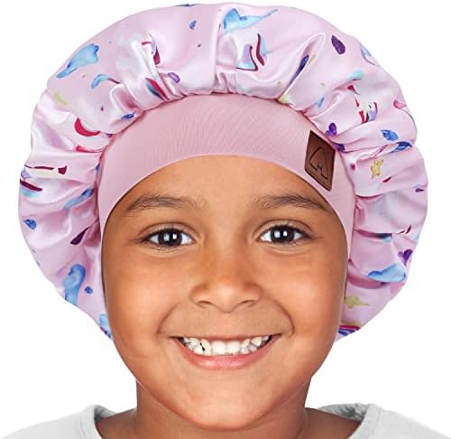 Hat Hut Kids Satin Bonnet Sleep Cap for Curly Hair - Adjustable Silk Hair Cap for Baby & Toddler