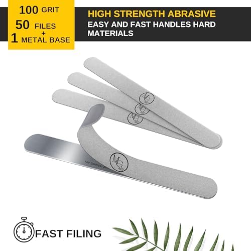 Nail File 100 Grit Professional Russian Manicure Reusable Peel and Stick Nail Files, Replaceable Emery Boards, Steel Base, Manicure Tools for Salon, 50 pcs + 1 Metal Board Set