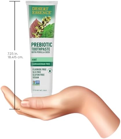 Desert Essence Prebiotic Plant-Based Whitening Toothpaste - Mint - Oral Care with Inulin, Perilla Seed & Aloe - Vegan, Fluoride Free, Non-GMO, Gluten-Free, Cruelty-Free - 6.25 oz