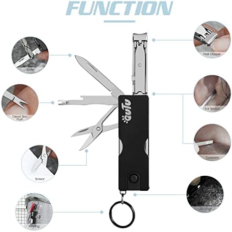 OUTU Keychain Nail Clippers Multitool, 8 in 1 EDC Utility Tool with Nail Clipper, Scissors, Tweezers, Gifts for Him Men Husband Dad Boyfriend (Black)