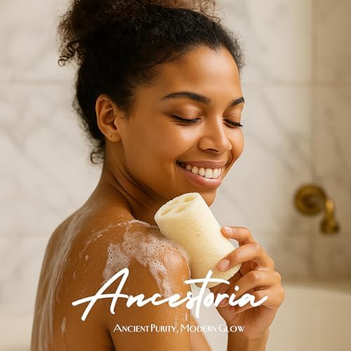 Ancestoria Plant-Based Loofah for Women – Premium Natural Exfoliating Body Scrubber Sponge – Non-Plastic Shower Loofah Sponge for Body and Face – A HerTime2 Brand, Pack of 3