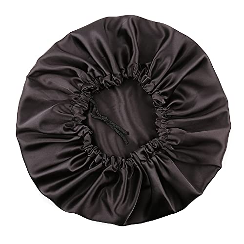 Silky Night Sleeping Cap Satin Bonnet for Curly Hair Adjustable Hair Bonnet Reversible Double Layer X-Large Jet Black
