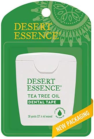 Desert Essence Tea Tree Oil Dental Tape – Pack of 6, 30 Yards Each – Naturally Waxed with Beeswax, Thick No-Shred Flossing Tape – Removes Food Debris, Antiseptic, Gluten-Free, Cruelty-Free