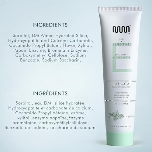 MasterMedi Nano Hydroxyapatite Toothpaste – Fluoride Free, SLS Free, for Sensitive Teeth, Whitening, Enamel Remineralization, Magic Mint, Dentist Recommended, 4 oz (Pack of 2)