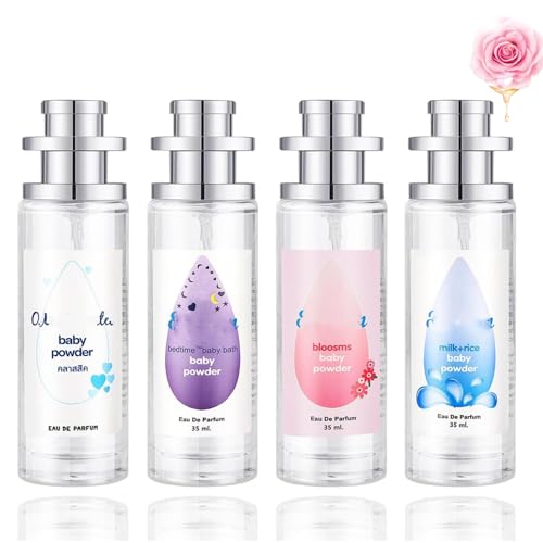 Elyven Baby Powder Perfume, Elyven Perfumes Powder, Fresh and Light Fragrance, For Women, 35ml (Rice Milk+Bedtime+Floral Blossom+Powder Classic)
