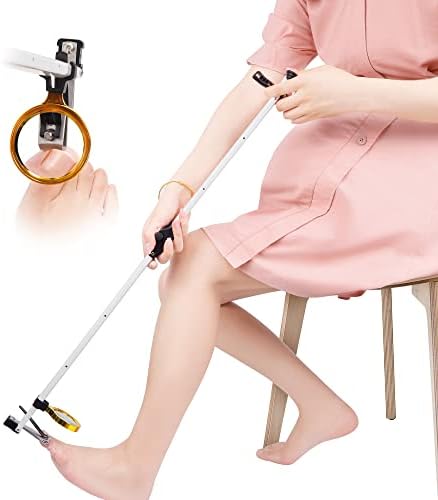 Foldable Long Handle Toenail Clippers Scissors, Easy Reach Pedicure Auxiliary Tools, Extended Nail Clippers for Seniors,Overweight, Hip and Waist Patients| Easy to Carry(with Magnifier, 32Inch)
