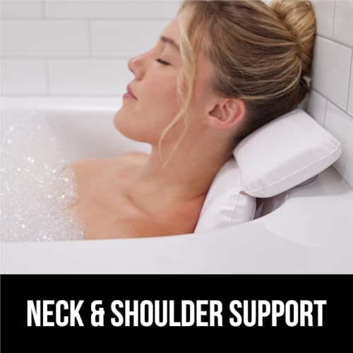 GORILLA GRIP Bath Pillow for Tub, Improved Suction Cups, Luxury Bathtub Pillows, Headrest for Neck and Back Support, Relaxing Home Spa, Hot Tubs and Bathroom Essentials, Gifts for Women, 2 Panel White