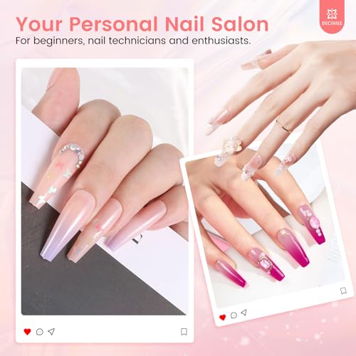 Nail Kit for Beginners with Everything: Professional Nail Acrylic Powder Liquid Set with Practice Hand Drill U V Light in Cosmetic Bag for Women Salon Home (Pink)