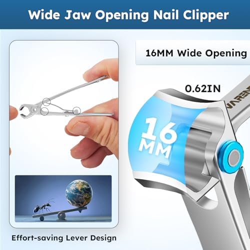 Nail Clippers for Seniors, Heavy Duty Ingrown Toenail Clippers with Long Handle， Wide Jaw Fingernail Clippers and Slanted Nail Cutter for Thick Nail for Men Women Pregnant Elderly 5Pcs