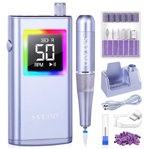 SAVILAND Advanced 50000 RPM Nail Drill Professional: 10S Fast Removal Electric Nail File Portable Nail Filer Electric with Rechargeable Electric Nail Drill Bits Pro Acrylic Nail Manicure Nail Tools