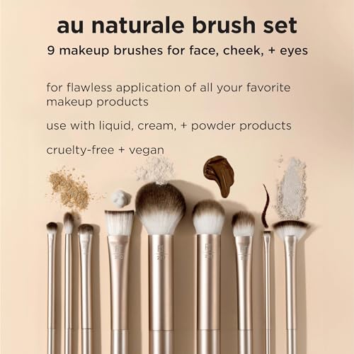 Real Techniques 9 Piece Au Naturale Makeup Brush Set, For Liquid, Cream, & Powder Eyeshadow, Foundation, Blush, Bronzer & Contour, Travel Friendly Brushes, Gift Set, Cruelty-Free Bristles