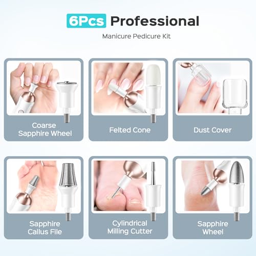 COSLUS Professional Manicure Pedicure Kit: 5 in 1 Electric Nail File Set Toenail Grinder, 5 Speed Cordless Nail Drill for Thick Nail Toenail Cuticle, Hand Feet Trimmer Buffer for Women Men Baby Pets