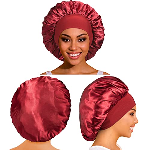 5 Pack Satin Bonnet Silk Bonnet for Sleeping Women, Hair Sleep Bonnets for Women, Wide Soft Band Large Sleep Cap for Curly Hair Braids
