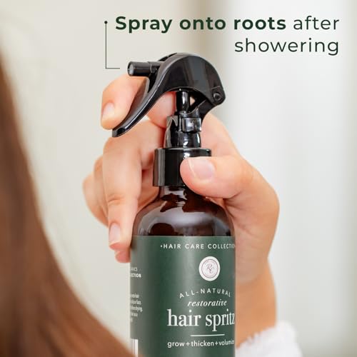 Rowe Casa Organics Natural Restorative Hair Spritz with Witch Hazel & Therapeutic Essential Oils, Hand-Crafted Hair Volumizer, Thickener, & Growth Booster, 8 Fl. Oz.