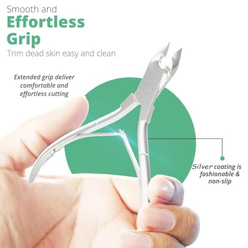 Cuticle Trimmer with Cuticle Pusher Professional Stainless Steel Cuticle Cutter Sharp Blades Double Spring Cuticle Nippers for Nail Care (Silver Nipper - Pack of 4)