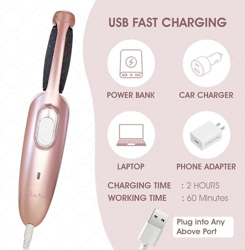 Powerful Electric Callus Remover Wand – Rechargeable Foot File, Grinder & Scrubber - Removes Dead, Hard Skin & Calluses – Best Pedicure Tool for Soft, Smooth Feet for Men & Women (Rose Gold)