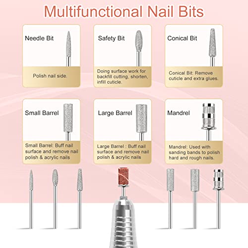 Rechargeable Professional Nail Drill Machine - Madenia 35000 RPM Portable Electric Nail File E File for Acrylic Gel Nails, Manicure Pedicure Polishing Tools with Display Screen, Pink