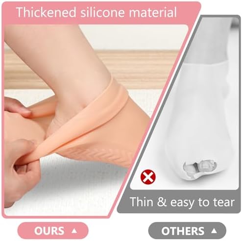 Silicone Moisturizing Socks for Dry Cracked Feet - 2 Pairs, XL Long Size, Non-Slip Heel Socks for Women and Men - High Stretch Foot Care Pedicure - White & Beige