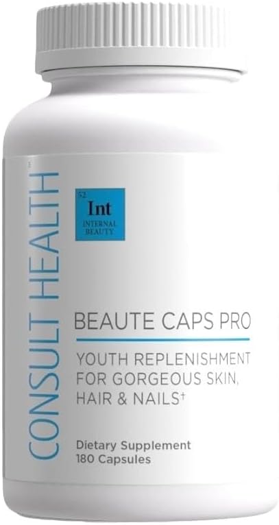 Consult Health Beaute Caps PRO - Supports Healthy Hair, Skin and Nails - 10,500 mcg Biotin for Hair Vitamin B7 - Red Orange Complex - MSM - Collagen - Anti-Aging Supplement for Women & Men - 180 Count