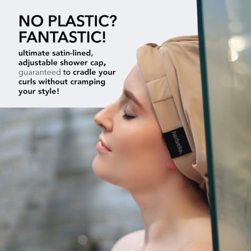 Hairbrella Luxurious Satin-Lined Adjustable Shower Cap For Women, 100% Waterproof, Reusable, Washable, Breathable, No Plastic (Black)