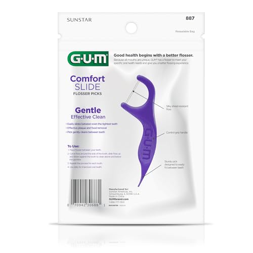 GUM Comfort Slide Floss Picks - Perfect for Tight Teeth - Extra Strong Shred-Resistant Dental Floss, Easy Grip Handle - Dental Flossers for Adults - Fresh Mint Flavor, 90 ct (6pk)