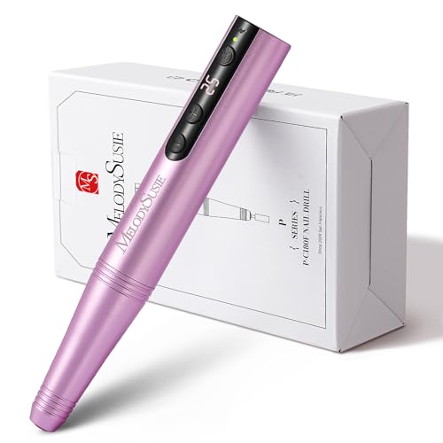 MelodySusie Cordless Electric Nail Drill, Portable Cordless Rechargeable Nail File Kit for Acrylic & Gel Nails, 25000RPM Professional Efile Set for Manicure Pedicure Polishing, PC180F Purple