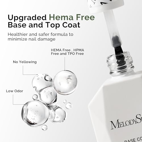 MelodySusie Hema Free Gel Polish Base and Top Coat Set, 2PCS 0.5 Fl Oz Long Lasting Soak Off UV No Wipe Glossy Top Coat and Base Coat for Nail Polish, Nail Art Design Manicure Kit Salon Home