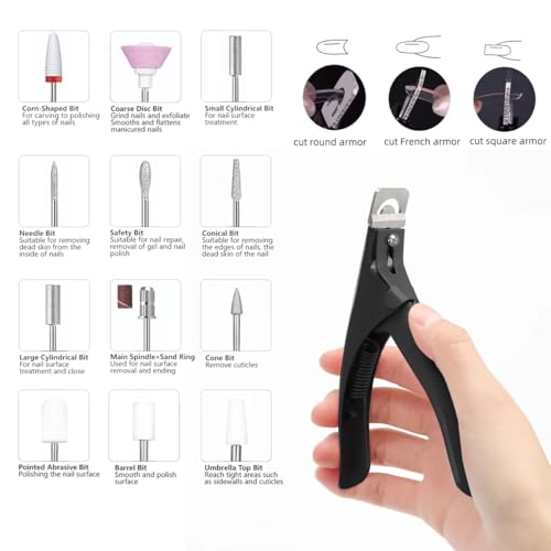 Nail Drill,Adjustable 15000 RPM Portable Cordless Professional Electric Nail Polish Machine with Nail Clippers,Bits Kit,Manicure Pedicure Polishing Shape Tools for Manicure Salon (Grey)