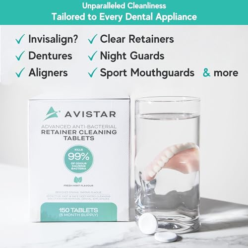 Retainer & Mouth Guard Cleaner Tablets - Mint Flavor Retainer Cleaner Tablets & Invisalign Cleaner - Denture Cleaning Tablets, Denture Cleaner, Aligners, Night Guard, Mouthguard Cleaners - 150 Count