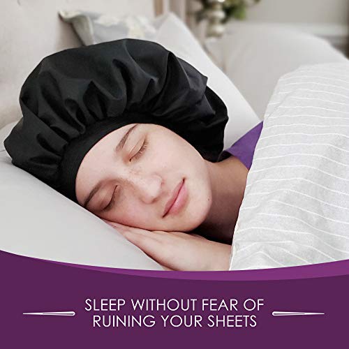 Only Reusable Oil Proof Nightcap, Protective Hair Bonnet and Shower Cap Too. Leakproof, Oilproof, and Waterproof. Larger Area to Accommodate Long Hair, Comfort Elastic Band (Small to Medium)